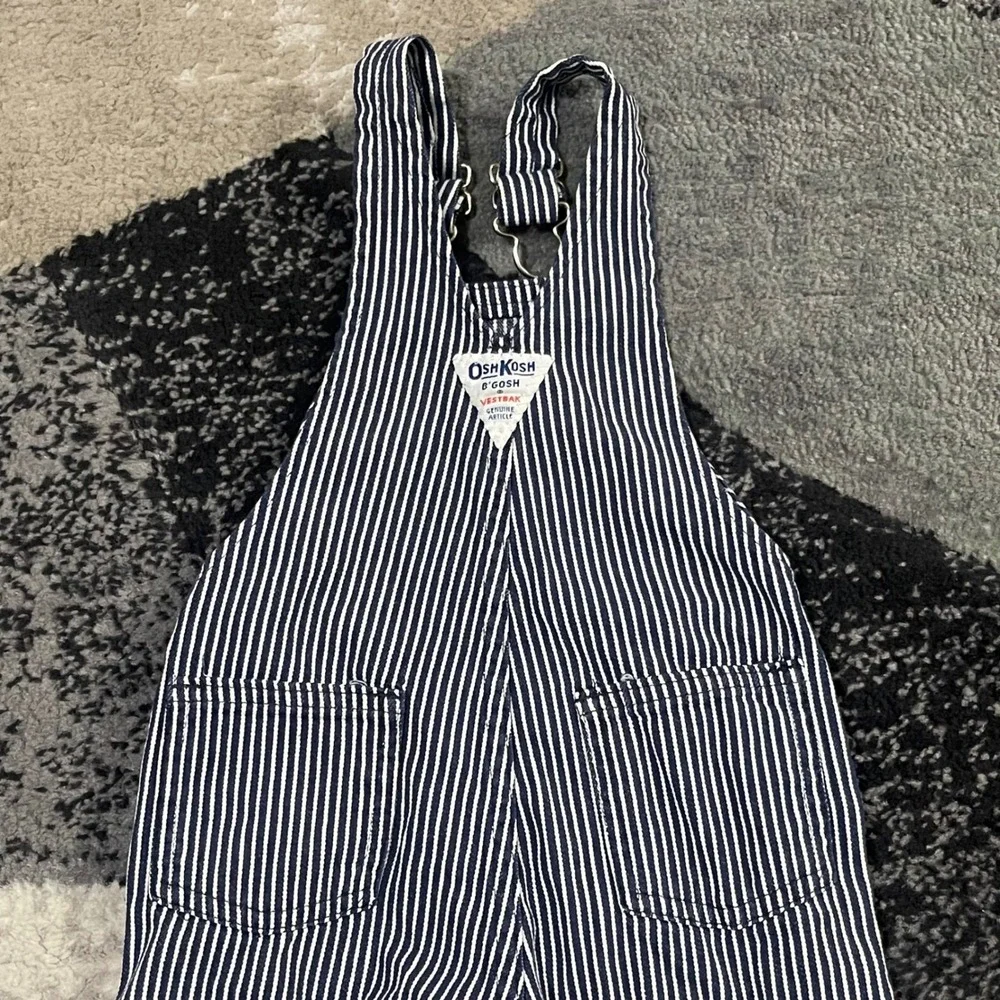 Vintage OshKosh B'gosh Vesbak Overalls Kids 24M Blue Hickory Stripe USA Made